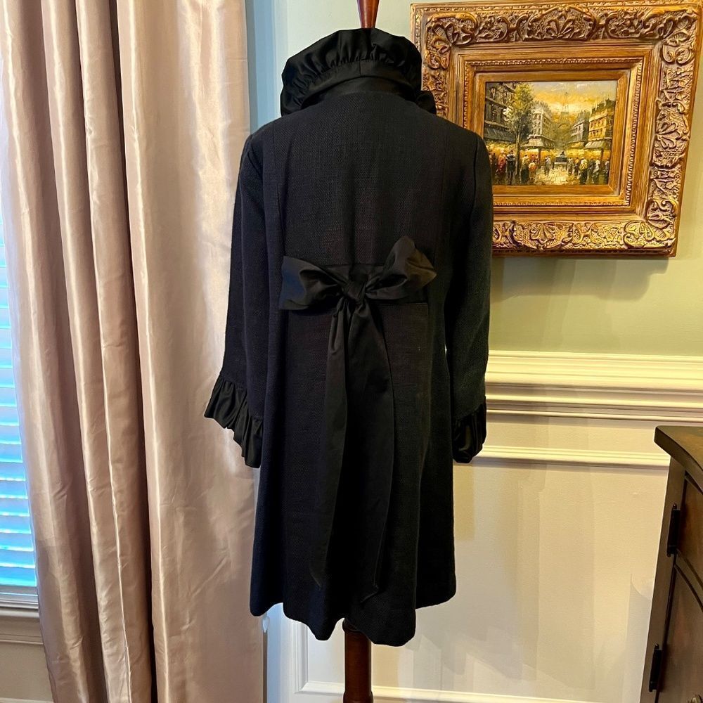 NWOT Nanette Lepore Vivaldi‎ Linen Coat w/ Satin Ruffle in Black Size 8 - Picture 8 of 10